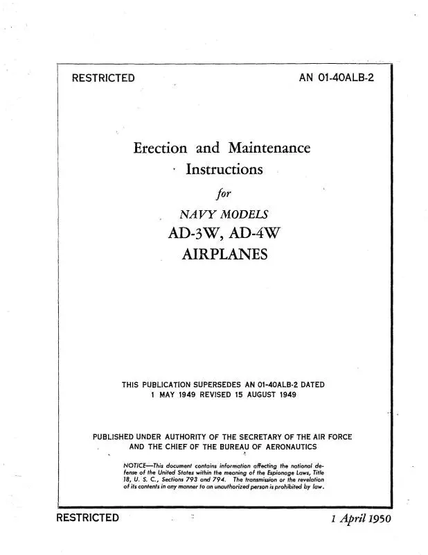 Mcdonnell Douglas Ad-3W, Ad-4W 1950 Erection & Maintenance Instructions (01-40Alb-2) 1