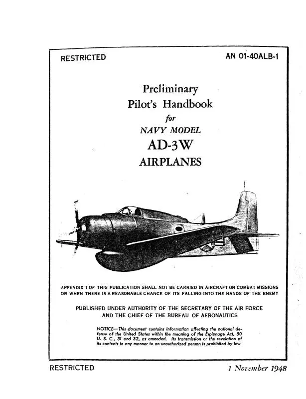 Mcdonnell Douglas Ad-3W 1948 Preliminary Pilot's Handbook (01-40Alb-1) 1