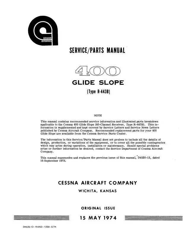 Cessna 400 Glideslopetypeaf-420A 1973 Maintenance, Parts Manual (D4514-13) 1