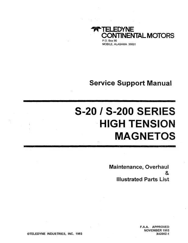 Bendix S-20 Series Master Magneto Manual (Bxs20series) 1