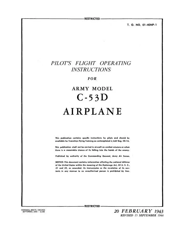 Mcdonnell Douglas C-53D Army 1943 Pilot's Flight Operating Instructions (01-40Np-1) 1