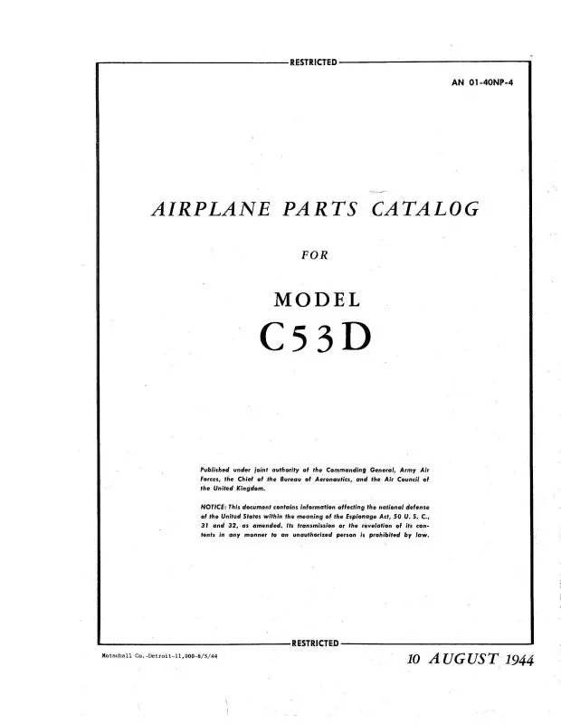 Mcdonnell Douglas C-53D Army 1944 Airplane Parts Catalog (01-40Np-4) 1