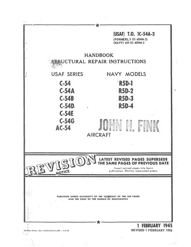 Mcdonnell Douglas C-54,A,B,D,E,G,Ac-54 1945 Structural Repair (1C-54A-3) 1