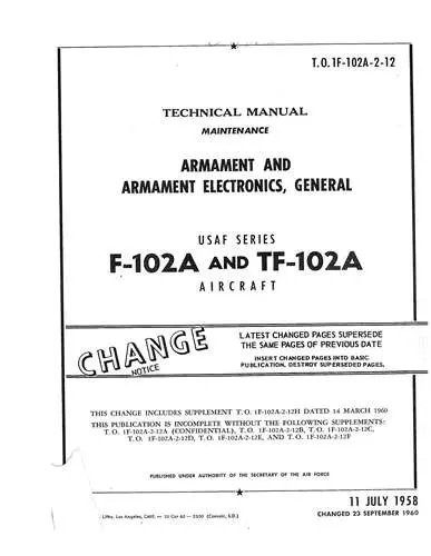 Mcdonnell Douglas F-102A & Tf-102A 1958 Maintenance Manual (1F-102A-2-12) 1