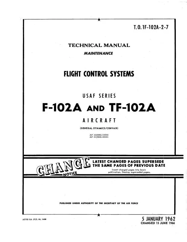 Mcdonnell Douglas F-102A & Tf-102A 1962 Maintenance Manual (1F-102A-2-7) 1