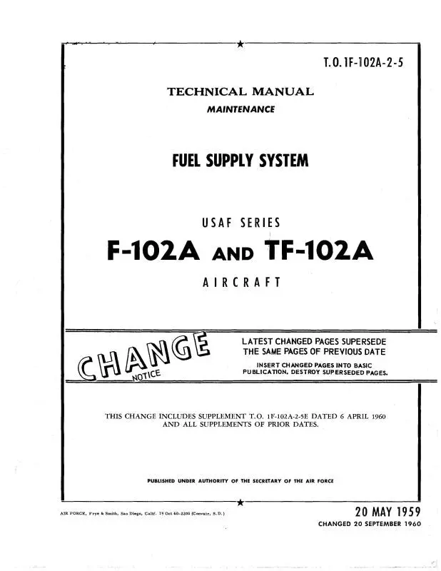 Mcdonnell Douglas F-102A & Tf-102A 1959 Maintenance Manual (1F-102A-2-5) 1