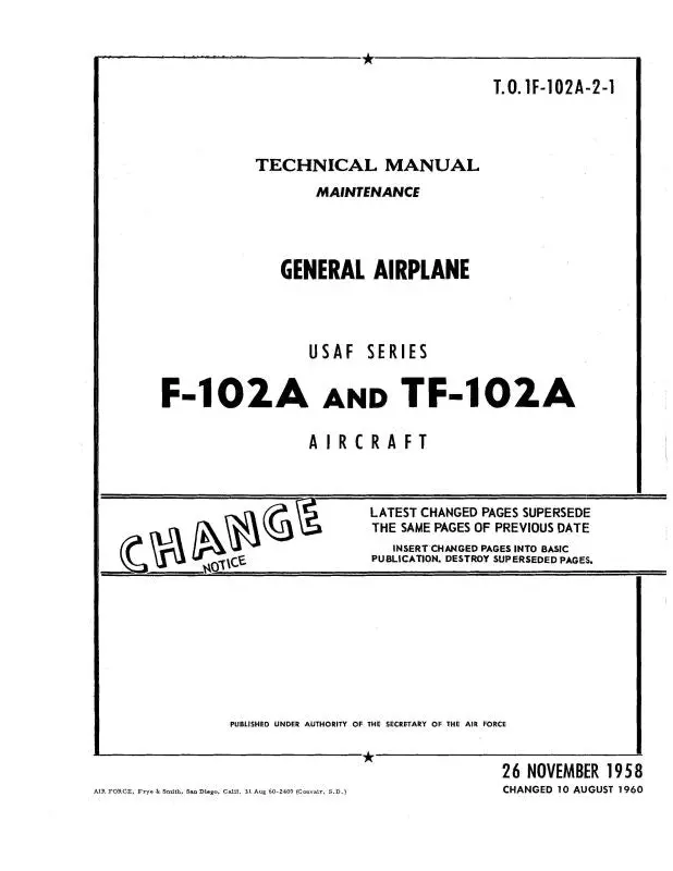 Mcdonnell Douglas F-102A & Tf-102A 1958 Maintenance Manual (1F-102A-2-1) 1