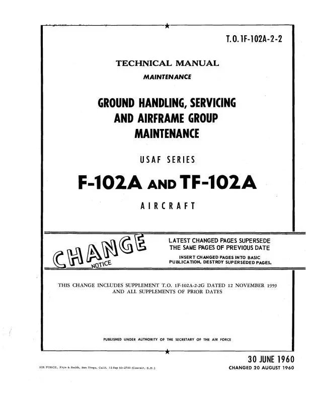 Mcdonnell Douglas F-102A & Tf-102A 1960 Maintenance Manual (1F-102A-2-2) 1