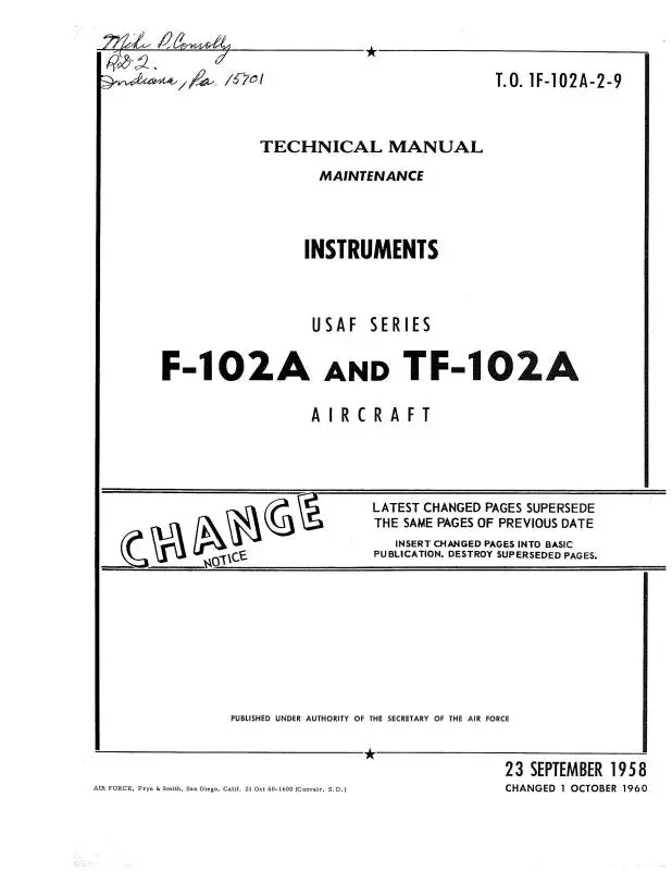 Mcdonnell Douglas F-102A & Tf-102A 1958 Maintenance Manual (1F-102A-2-9) 1