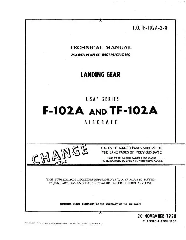 Mcdonnell Douglas F-102A & Tf-102A 1958 Maintenance Manual (1F-102A-2-8) 1
