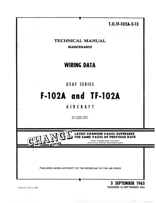 Mcdonnell Douglas F-102A & Tf-102A 1963 Maintenance Manual (1F-102A-2-13) 1