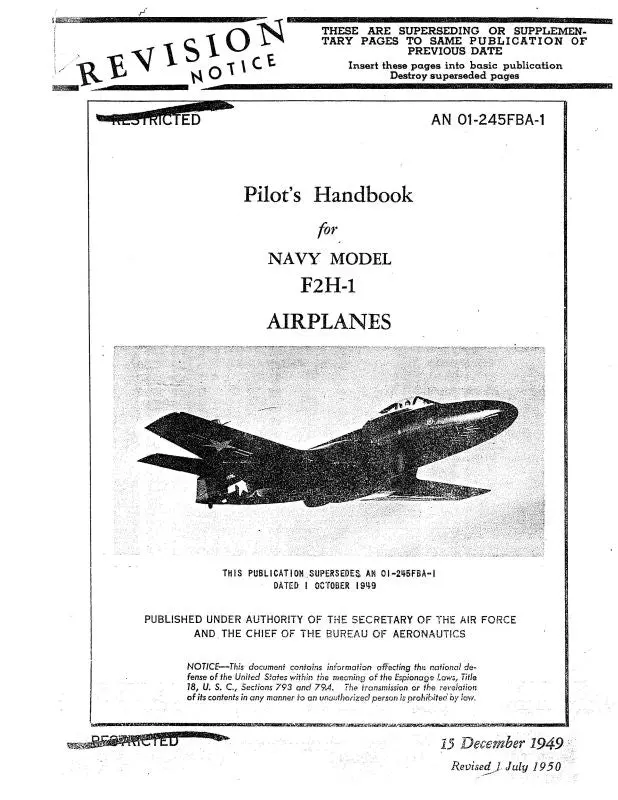 Mcdonnell Douglas F2h-1 1949 Pilot's Handbook (01-245Fba-1) 1