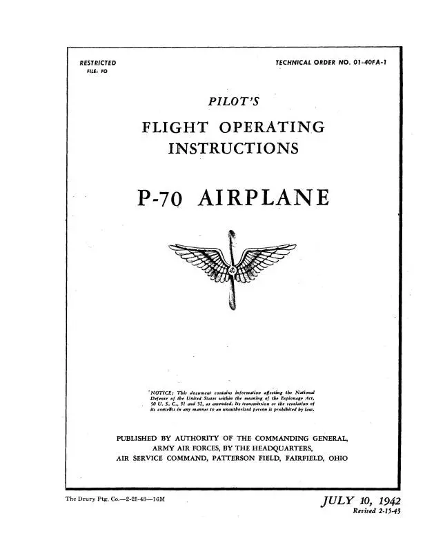 Mcdonnell Douglas P-70 1942 Flight Operating Instructions (01-40Fa-1) 1