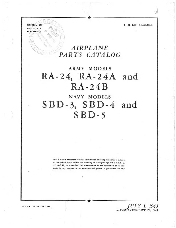 Mcdonnell Douglas Ra-24, Ra-24A & Ra-24B Army Parts Catalog (01-40Ae-4) 1