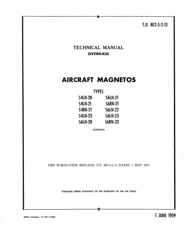 Bendix S4ln,S6ln Series A-C Mags 1959 Overhaul Manual (To#-8E2-5-2-13) 1