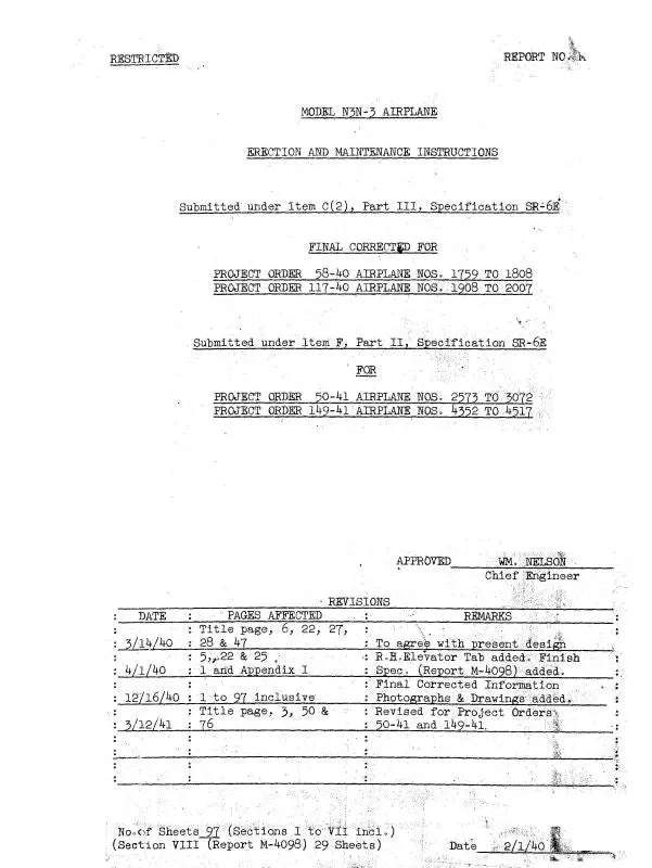 Naval Aircraft Factory N3n-3 Report # M-4094 Erection & Maintenance (M-4094) 1
