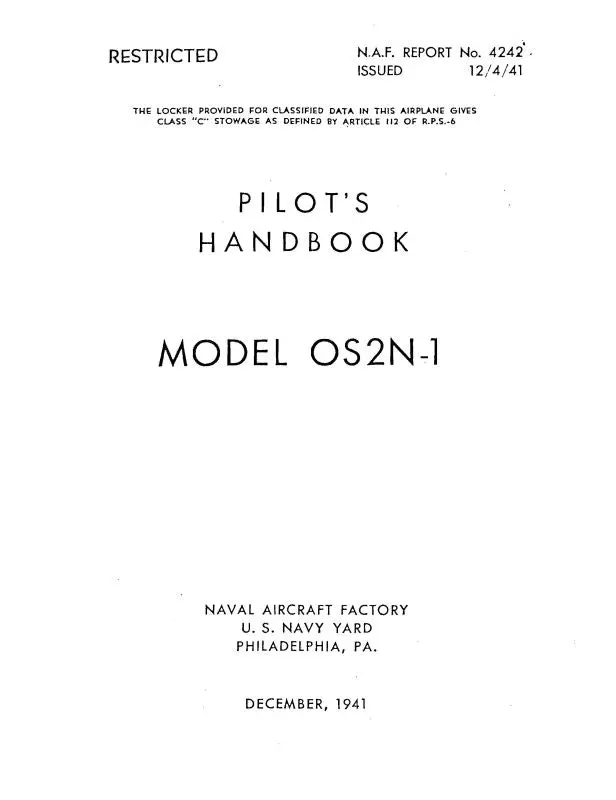 Naval Aircraft Factory Os2n-1 1941 Pilot's Handbook (4242) 1