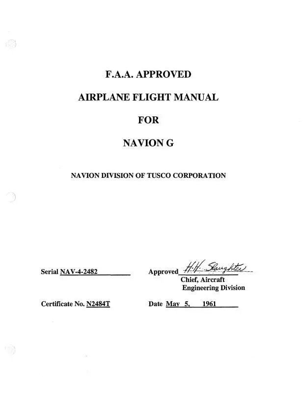 Navion G 1961 Faa Approved Flight Manual (Nav-4-2482) 1