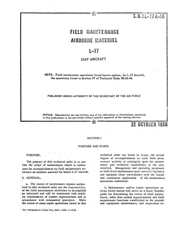 Navion L-17 1956 Field Maintenance Of Airborne Material (1L-17A-18) 1