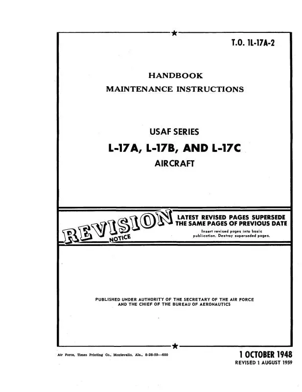 Navion L-17A, L-17B, L-17C 1948 Maintenance Instructions Handbook (1L-17A-2) 1
