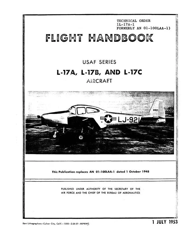 Navion L-17A, L-17B, L-17C 1953 Flight Handbook (1L-17A-1) 1