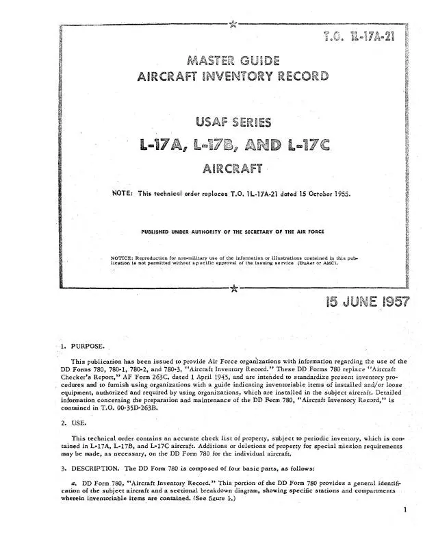 Navion L-17A, L-17B, L-17C 1957 Master Guide-Aircraft Inventory Record (1L-17A-21) 1