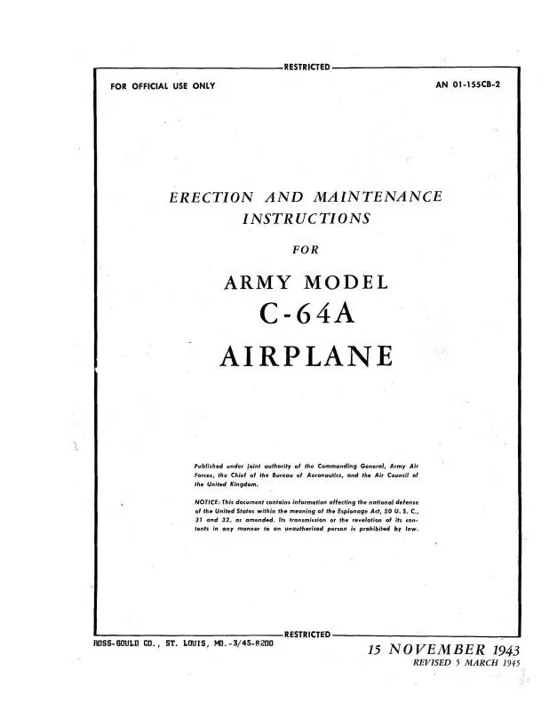 Noorduyn Aviation Norseman C-64A 1943 Erection & Maintenance Instructions (01-155Cb-2) 1