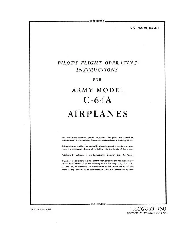 Noorduyn Aviation Norseman C-64A 1943 Pilot's Flight Operating Instructions (01-155Cb-1) 1