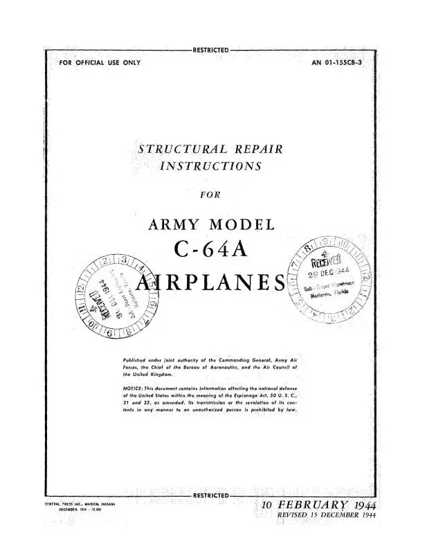 Noorduyn Aviation Norseman C-64A 1944 Structural Repair Instructions (01-155Cb-3) 1