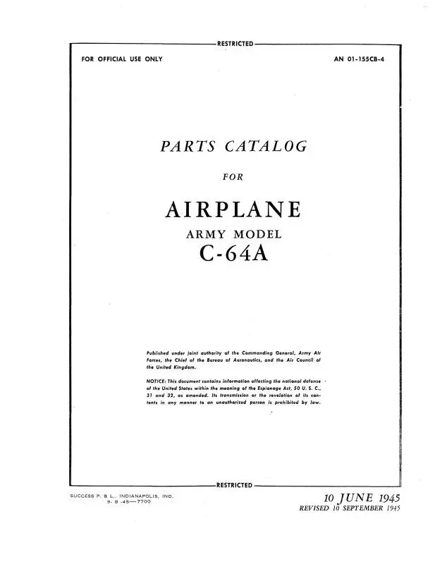 Noorduyn Aviation Norseman C-64A 1945 Parts Catalog & Basic Weight Checklist And Loading Data (01-155Cb-4, -5) 1