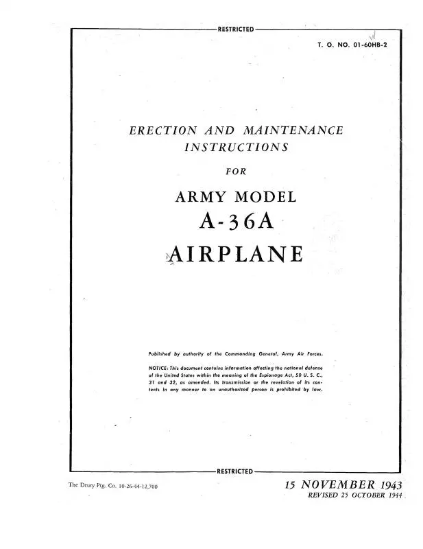 North American A-36A & P-51 1943 Erection & Maintenance Instructions (01-60Hb-2) 1