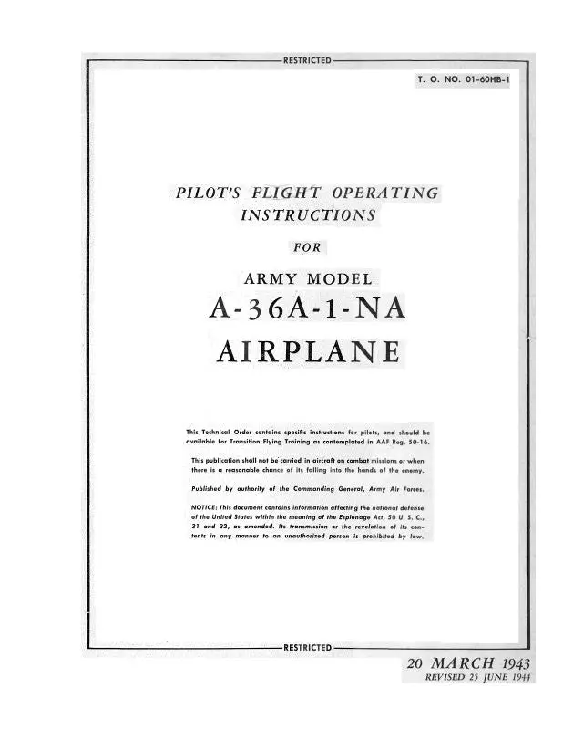 North American A-36A-1-Na 1943 Pilot's Flight Operating Instructions (01-60Hb-1) 1