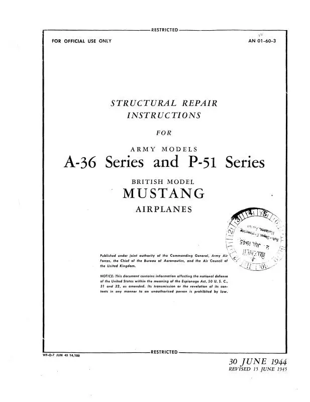 North American A-36 & P-51 Mustang 1944 Structural Repair Instructions (An-01-60-3) 1