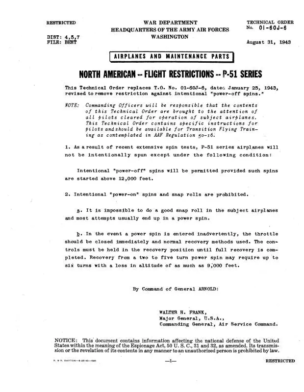 North American P-51 1943 Service Letters, Bulletins (01-60J-6) 1