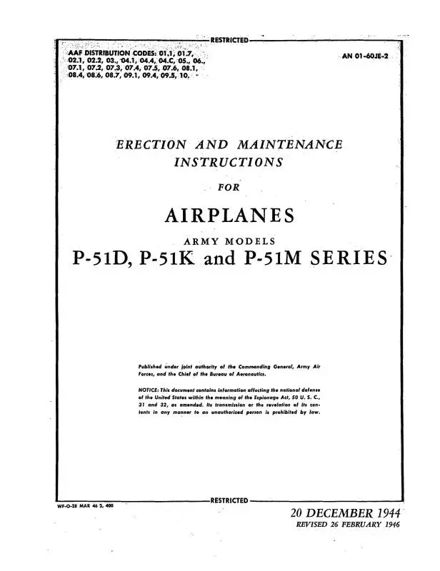 North American P-51D,P-51K,P-51M Series 1944 Maintenance & Erection (An-01-60Je-2) 1