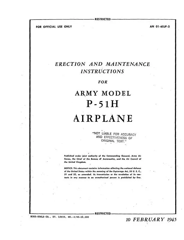 North American P-51H 1945 Erection & Maintenance Instructions (01-60Jf-2) 1