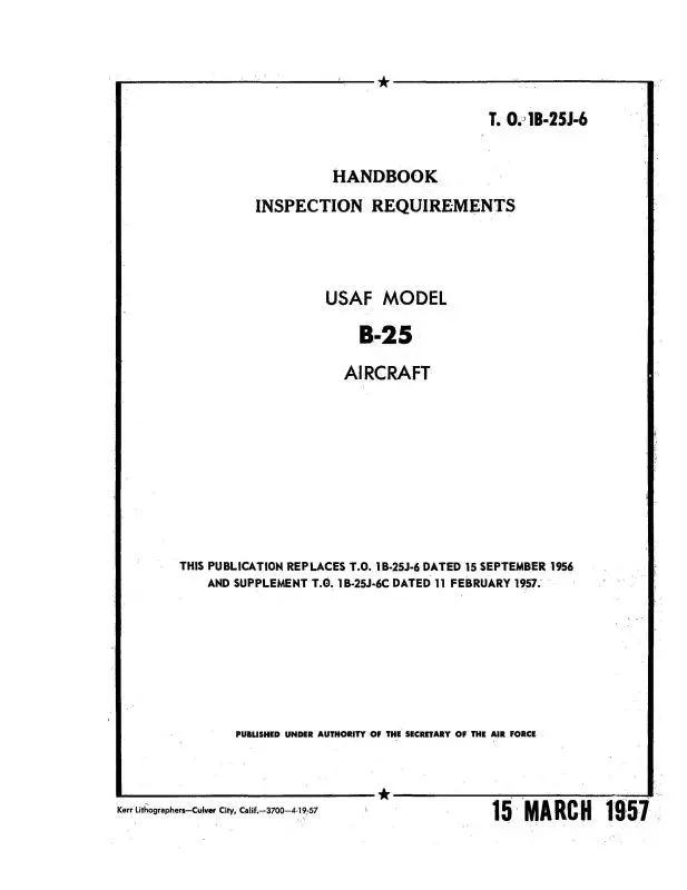 North American B-25 1957 Handbook Of Inspection Requirements (1B-25J-6) 1