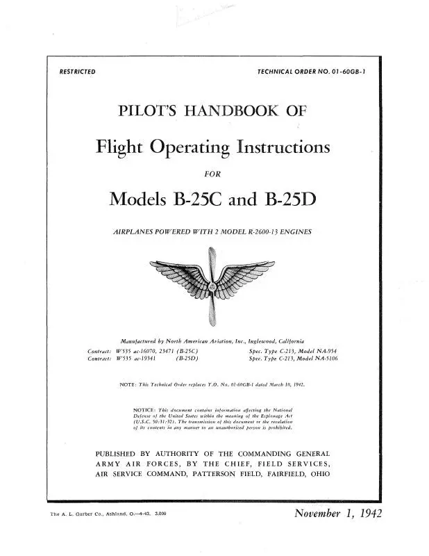 North American B-25C, B-25D 1942 Flight Operating Instructions (01-60Gb-1) 1