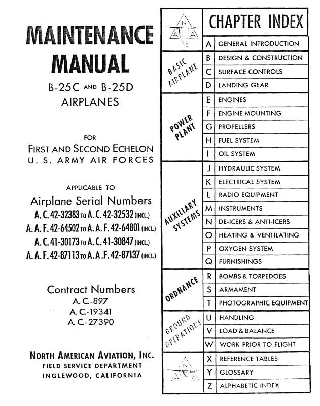 North American B-25C, B-25D Maintenance Manual (Nab25c,D-M-C) 1