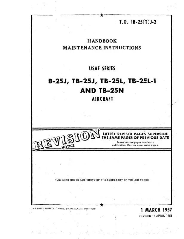 North American B,Tb-25J,Tb-25L,-1,Tb25n 1957 Maintenance Instructions Handbook (1B-25(T)J-2) 1