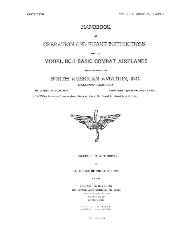 North American Bc-1 Basic Combat Airplanes Flight Manual (01-60Fa-1) 1