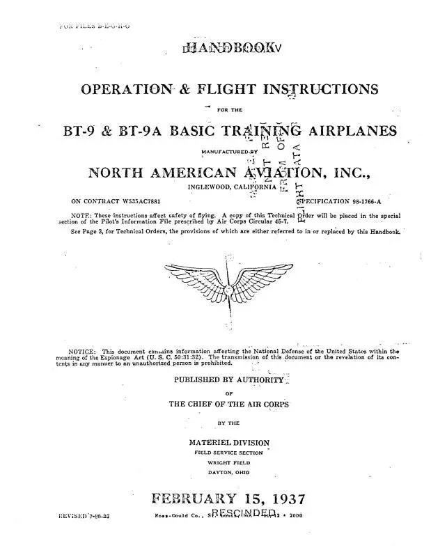 North American Bt-9 & Bt-9A 1937 Operation & Flight Instructions (01-60C-1) 1