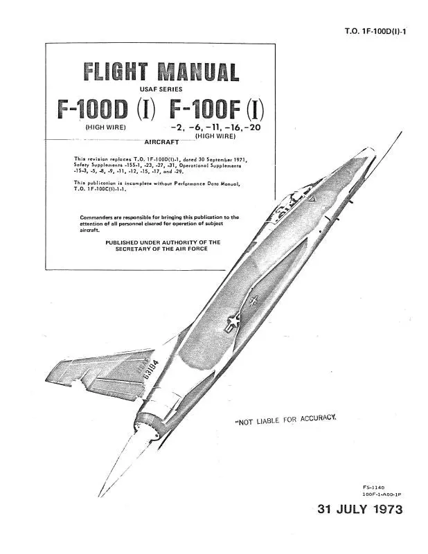 North American F-100D(I) & F-100F(I) 1973 Flight Manual (1F-100D(I)-1) 1