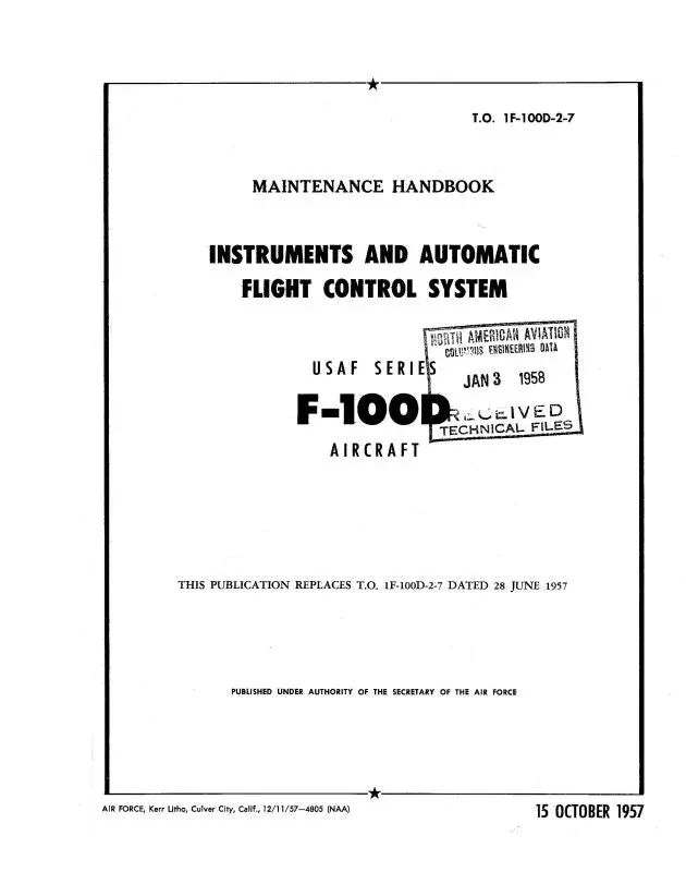 North American F-100D 1957 Maintenance Handbook (1F-100D-2-7) 1