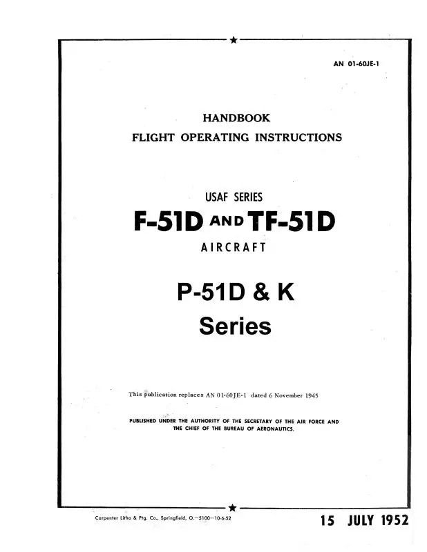 North American F-51D & Tf-51D 1952 Flight Operating Instructions (01-60Je-1) 1