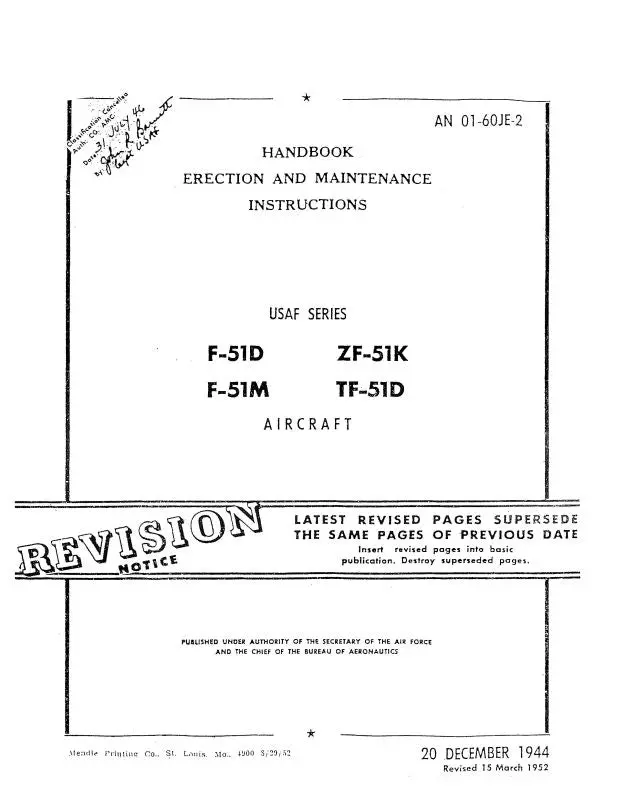 North American F-51D,M, Zf-51K, Tf-51D 1944 Erection & Maintenance Instructions (01-60Je-2) 1