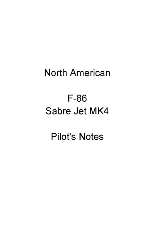 North American F-86 Sabre Jet Mk4 Pilot's Notes (Naf86-Poh-C) 1