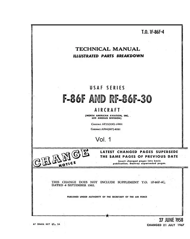 North American F-86F & Rf-86F-30 1958 Illustrated Parts Breakdown (1F-86F-4) 1
