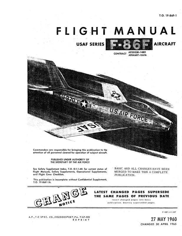 North American F-86F 1960 Flight Manual (1F-86F-1) 1
