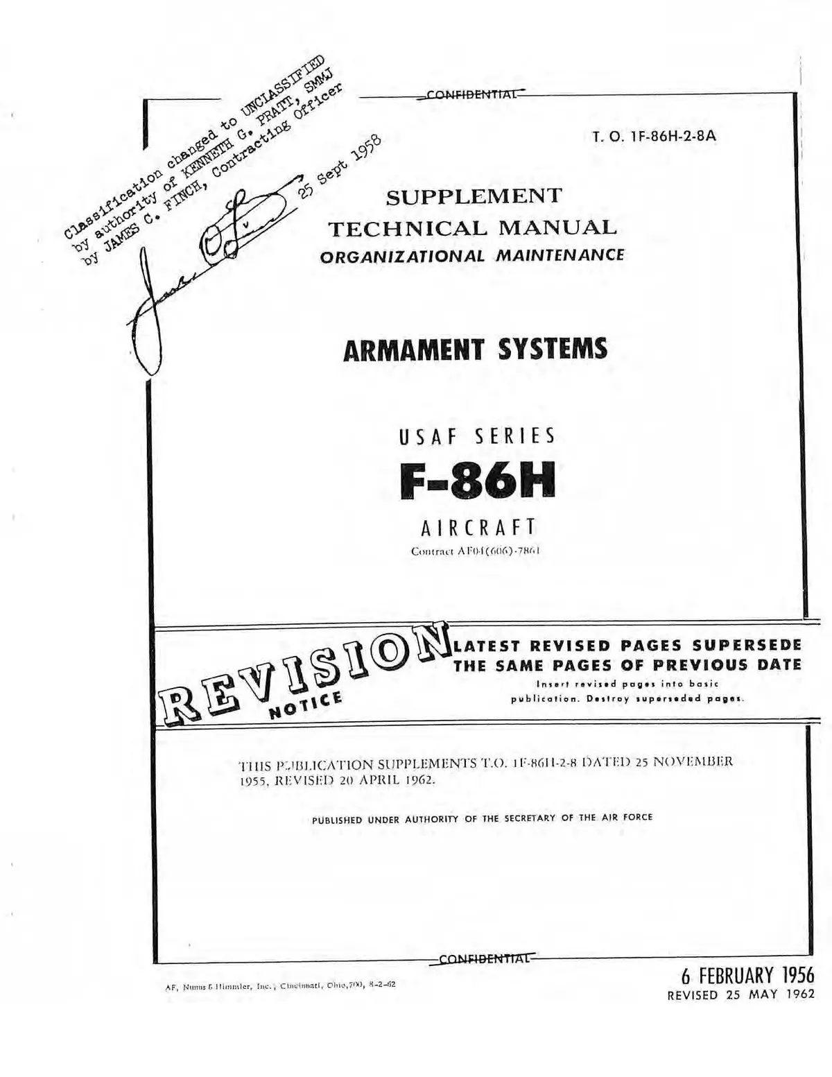 North American F-86H 1956 Organizational Maintenance Manual Armament Systems(1F-86H-2-8A) 1
